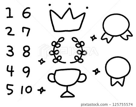 Hand drawn cute awards set with crowns, laurels, trophies and emblems 125755574