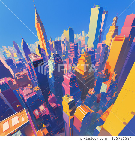一幅城市插畫,以柔和色彩的建築和天空描繪出如夢似幻的城市空間和不切實際的美感 一幅城市插畫,以柔和色彩的建築和天空描繪出如夢似幻的城市空間和不切實際的美感 125755584