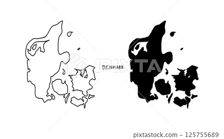 簡單的丹麥地圖手繪向量插圖 1 125755689