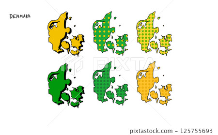 彩色圖案的丹麥地圖手繪向量插圖 1 125755693