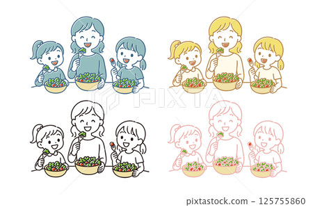 Family eating salad 125755860
