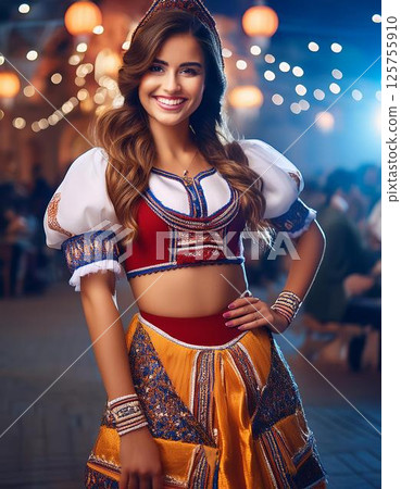 身著荷蘭民族服裝的美女 身著荷蘭民族服裝的美女 125755910