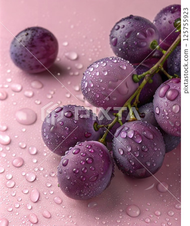 Close-Up of Fresh Purple Grapes with Water Drops 125755923