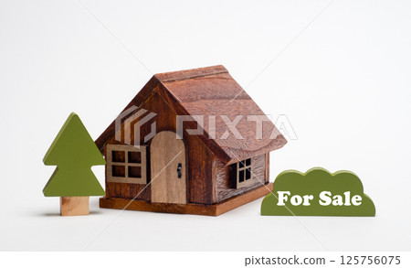 Model of a house and image of a property for sale 125756075
