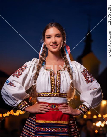 身著保加利亞民族服裝的美女 125756285