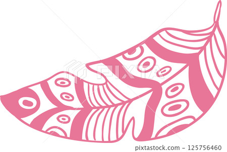 Delicately crafted pink feather adorned with circles and stripes, creating a soft, elegant design that embodies nature, lightness, and a sense of freedom 125756460