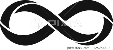 Black and white infinity symbol representing eternity, limitlessness, continuity, endlessness, perpetuity, timelessness, immortality, boundless, forever, with a simple and clean design 125756608