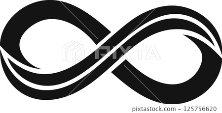 Black and white infinity symbol featuring elegant curves and smooth lines, symbolizing endless possibilities and continuity. The design is modern and simplistic, perfect for conceptual themes 125756620