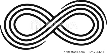 Infinity symbol looping with multiple black lines, creating an endless cycle that embodies limitless possibilities and eternal continuity in a sleek, modern design 125756641