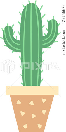 Minimalist vector illustration of a potted saguaro cactus isolated on a white background, representing concepts of home decoration, desert plants, and southwestern aesthetics 125756672