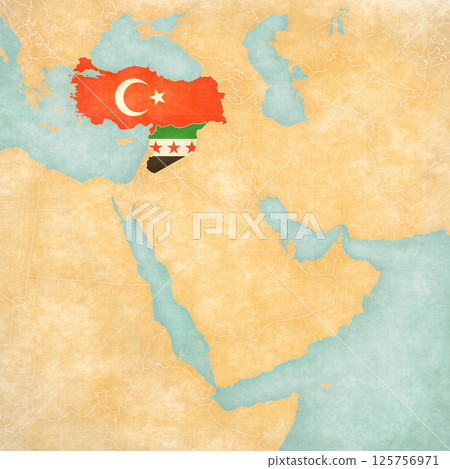 Map of Middle East - Syria and Turkey 125756971