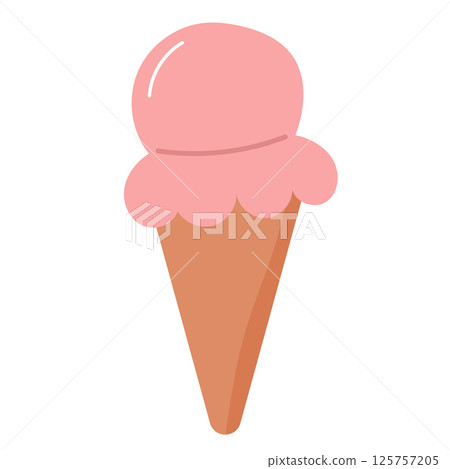 Pink ice cream in waffle 125757205