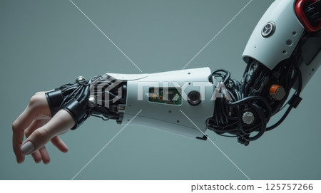 High-tech prosthetic arm with neural interface sensors 125757266