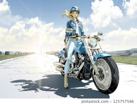 一名女子騎著大型巡洋艦自行車的插圖素材 125757586