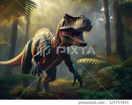 Generative AI Illustration Allosaurus dinosaur in the Forest 125757641