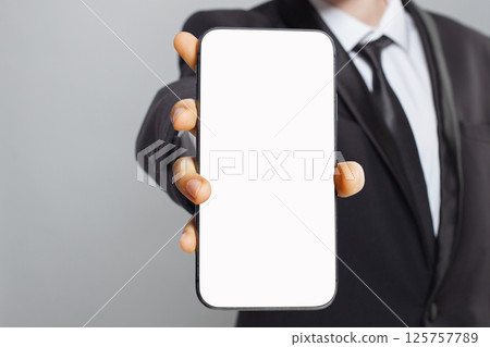 showing smartphone with blank empty white screen display for new Application or mobile website 125757789