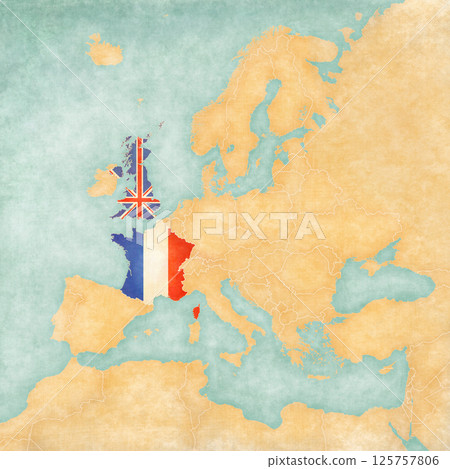 Map of Europe - United Kingdom and France 125757806