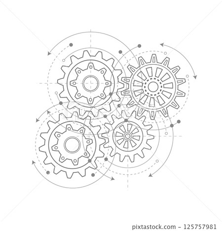 Gears .Rotating mechanism of round parts .Machine technology. Gears .Rotating mechanism of round parts .Machine technology. 125757981