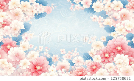 日式花紋花朵和白色和紙 125758651