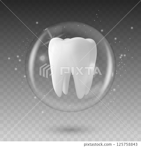 Vector 3D Realistic Tooth in a Protective Bubble Icon Isolated. Design Template, Clipart. Dentistry, Healthcare, Medical, Hygiene, Protection Concept 125758843