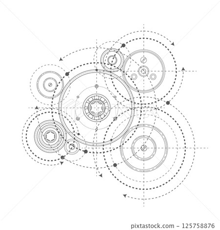 Technical drawing of gears .Gears on a white background . Technical drawing of gears .Gears on a white background . 125758876