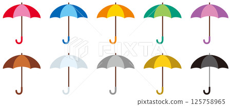 Vector illustration icon set of simple umbrellas in various colors Vector illustration icon set of simple umbrellas in various colors 125758965