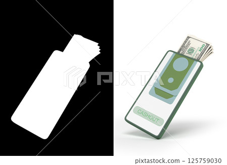 Smartphone Cashout concept perspective view 3d Illustration on white with alpha Smartphone Cashout concept perspective view 3d Illustration on white with alpha 125759030