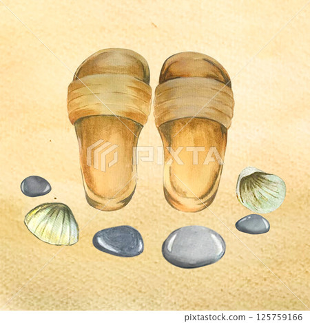 sea sand shoe watercolor sea sand shoe watercolor 125759166