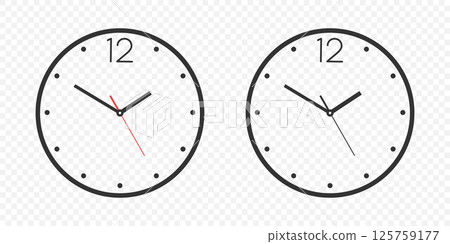 Flat Vector Wall Office Clock Face Set. Clock Dial and Clock Hands Closeup Isolated. Design Template. Simple Minimalistic Wall Clocks in Front View 125759177