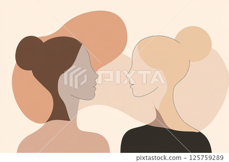 Minimalistic Abstract Portrait of Two People in Harmony 125759289