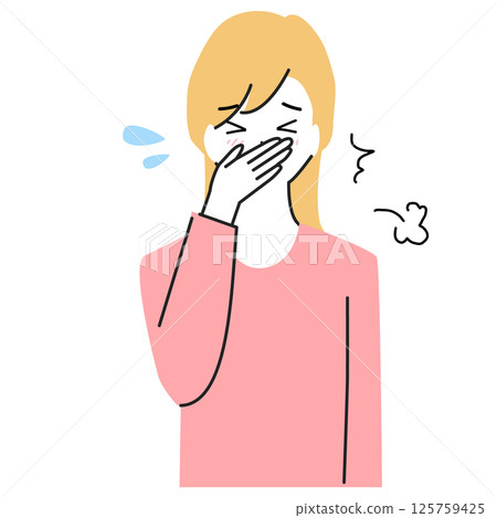 一名年輕女子打噴嚏的插圖 125759425