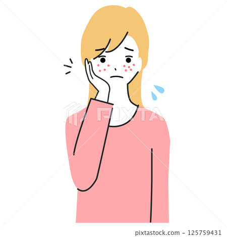 一位年輕女子臉上長痘痘的插圖 125759431