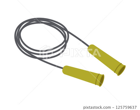Skipping rope with green handles. Fitness and sport equipment for home, gym and street. Jump rope for exercise, cardio training. Vector flat illustration isolated on white background Skipping rope with green handles. Fitness and sport equipment for home, gym and street. Jump rope for exercise, cardio training. Vector flat illustration isolated on white background 125759637