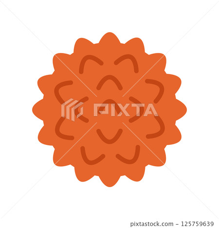 Red spiked massage ball. Myofascial release equipment. MFR. Fascia and muscle relaxation after sports and fitness. Health care, rehabilitation. Vector flat illustration isolated on white background 125759639