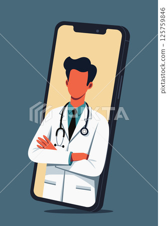 Telemedicine doctor emerging from smartphone in vector art 125759846