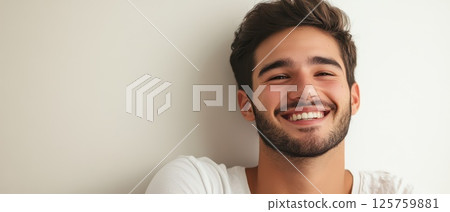 Young man smiling against a light background 125759881