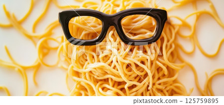 Pasta dish served with fun glasses 125759895
