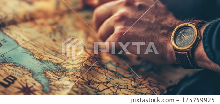 Exploring a vintage map to plan an adventure 125759925