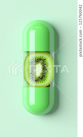 Kiwi fruit encapsulated in an opaque green capsule on light background 125760042