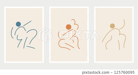 Minimalist poster template design with cartoon doodle. Set of cartoon doodle poster. Template design for exhibition, poster, wall art, festival poster, cover, background and media design. 125760095