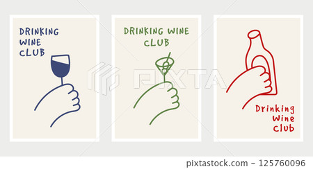 Minimalist hand drawn wine poster. Doodle poster template design. Template design for exhibition, poster, wall art, festival poster, cover, background and media design. 125760096