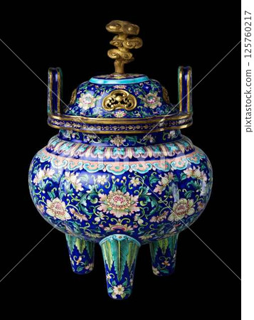 Qing Dynasty Blue and Gold Enamel Censer - 18th Century Chinese Art 125760217