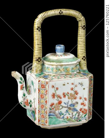 Antique Chinese Octagonal Teapot - Qing Dynasty Porcelain - Collectible Art 125760221