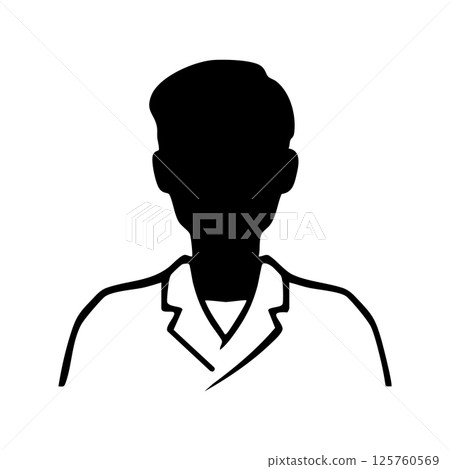Monochrome silhouette illustration of a man in a white coat working as a Japanese restaurant employee or craftsman, black Monochrome silhouette illustration of a man in a white coat working as a Japanese restaurant employee or craftsman, black 125760569