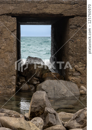 Part of bridge with connection to Atlantic ocean, Spain 125760970
