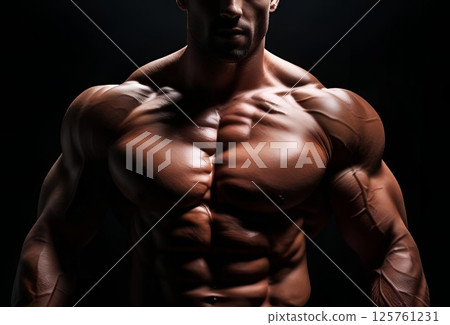 A man with very strong muscles in the dark 125761231