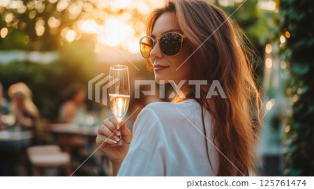 Sunset drink in the garden Sunset drink in the garden 125761474