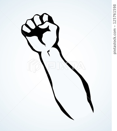 Superman's hand with an elongated fist. Vector drawing 125761598