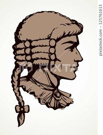 Vintage french wig. Vector drawing 125761613
