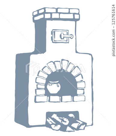 Old Russian stove. Vector drawing 125761614
